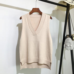 V-neck knitted vest women&#39;s sweater autumn and winter new Korean loose wild sweater vest sleeveless sweater