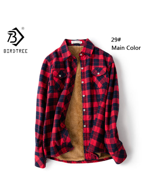 Velvet Thick Warm Women&#39;s Plaid Shirt Female Long Sleeve Tops M-5XL Winter Fleece Casual Check Blouse Autumn Clothes T77710A