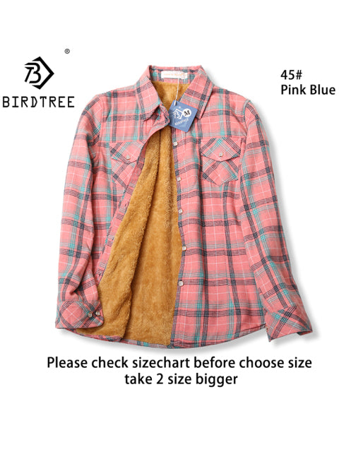 Velvet Thick Warm Women&#39;s Plaid Shirt Female Long Sleeve Tops M-5XL Winter Fleece Casual Check Blouse Autumn Clothes T77710A