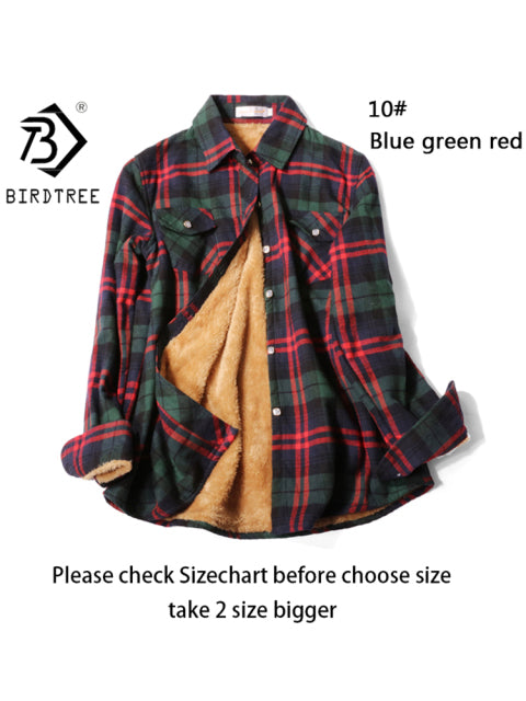 Velvet Thick Warm Women&#39;s Plaid Shirt Female Long Sleeve Tops M-5XL Winter Fleece Casual Check Blouse Autumn Clothes T77710A