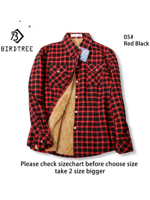 Velvet Thick Warm Women&#39;s Plaid Shirt Female Long Sleeve Tops M-5XL Winter Fleece Casual Check Blouse Autumn Clothes T77710A