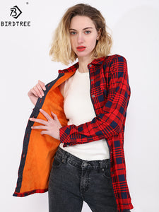 Velvet Thicken Warm Women&#39;s Plaid Shirt Female Long Sleeve Tops M-4XL Winter Fleece Casual Blouse Autumn Clothes T17506X