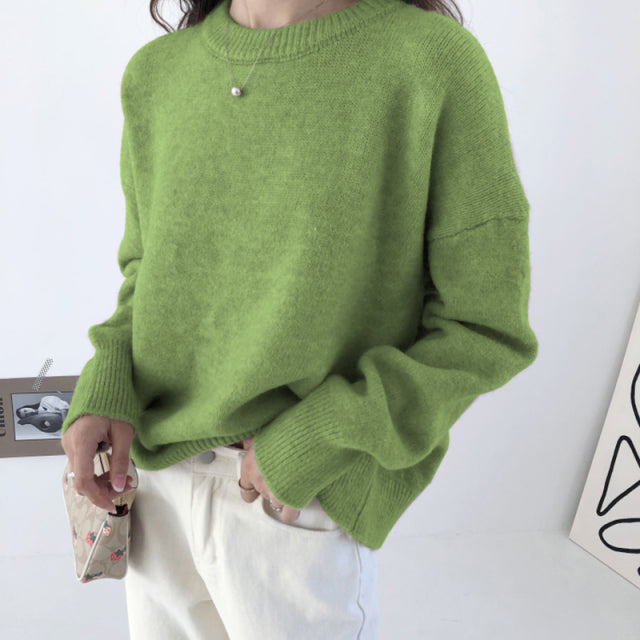 WYWM Cashmere Elegant Women Sweater Oversized Knitted Basic Pullovers O Neck Loose Soft Female Knitwear Jumper