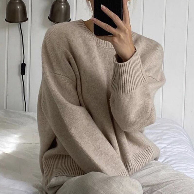 WYWM Cashmere Elegant Women Sweater Oversized Knitted Basic Pullovers O Neck Loose Soft Female Knitwear Jumper