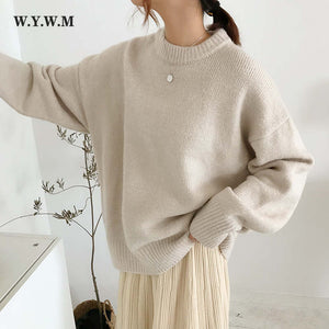 WYWM Cashmere Elegant Women Sweater Oversized Knitted Basic Pullovers O Neck Loose Soft Female Knitwear Jumper