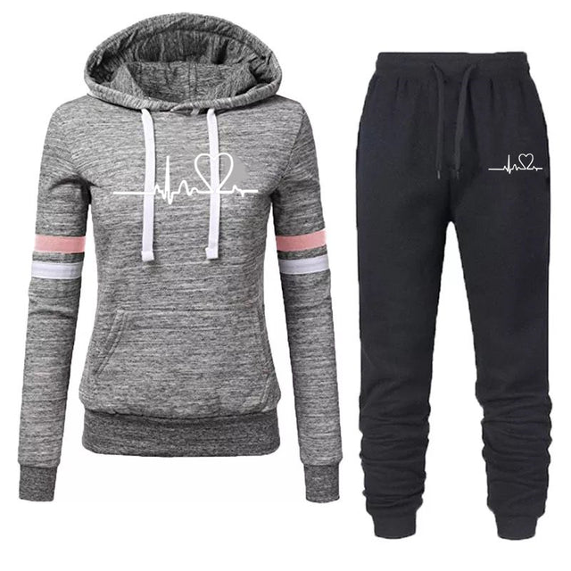 Winter Tracksuit Women 2 Piece Printing Hoodies + Pants Sportwear Women&#39;s Sports Suit Hooded Sweatshirt Set Female Winter Clothe