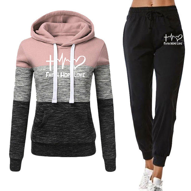 Winter Tracksuit Women 2 Piece Printing Hoodies + Pants Sportwear Women&#39;s Sports Suit Hooded Sweatshirt Set Female Winter Clothe