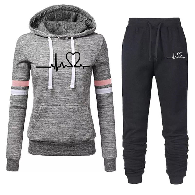 Winter Tracksuit Women 2 Piece Printing Hoodies + Pants Sportwear Women&#39;s Sports Suit Hooded Sweatshirt Set Female Winter Clothe