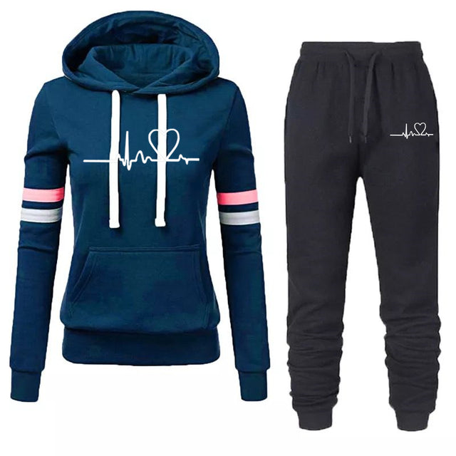 Winter Tracksuit Women 2 Piece Printing Hoodies + Pants Sportwear Women&#39;s Sports Suit Hooded Sweatshirt Set Female Winter Clothe