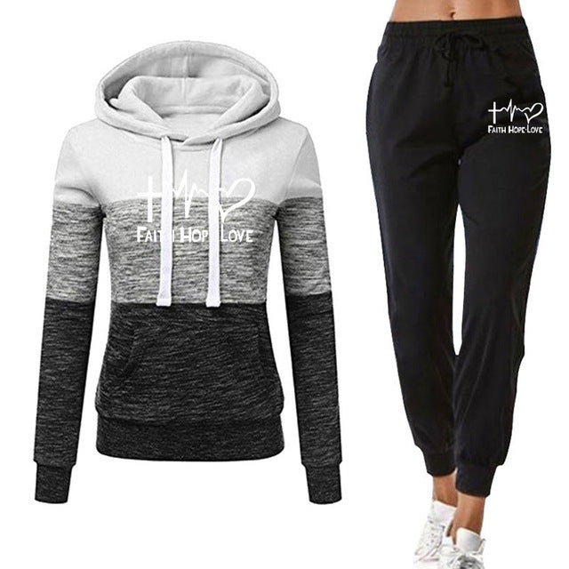 Winter Tracksuit Women 2 Piece Printing Hoodies + Pants Sportwear Women&#39;s Sports Suit Hooded Sweatshirt Set Female Winter Clothe