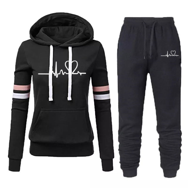 Winter Tracksuit Women 2 Piece Printing Hoodies + Pants Sportwear Women&#39;s Sports Suit Hooded Sweatshirt Set Female Winter Clothe