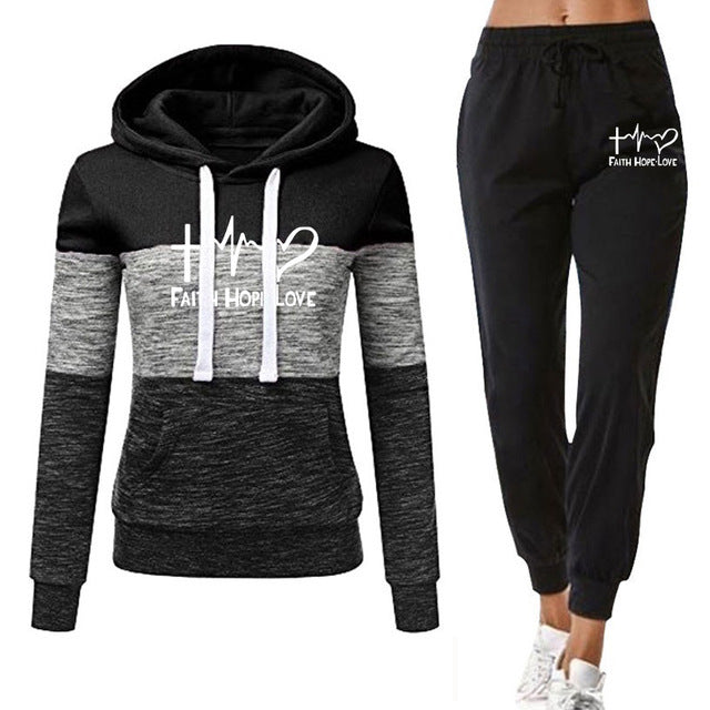 Winter Tracksuit Women 2 Piece Printing Hoodies + Pants Sportwear Women&#39;s Sports Suit Hooded Sweatshirt Set Female Winter Clothe