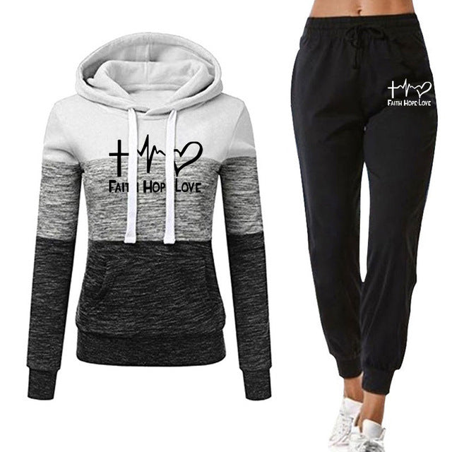 Winter Tracksuit Women 2 Piece Printing Hoodies + Pants Sportwear Women&#39;s Sports Suit Hooded Sweatshirt Set Female Winter Clothe