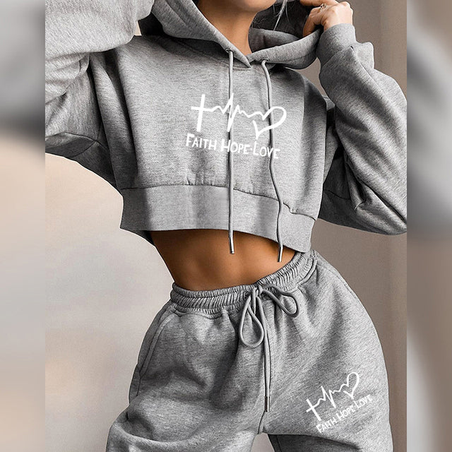 Winter Tracksuit Women 2 Piece Set Print Hoodies+Pants Sportwear Women&#39;s Sports Suit Hooded Sweatshirt Set Female Winter Clothes