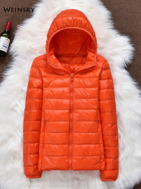 Winter Women Ultralight Thin Down Jacket White Duck Down Hooded Jackets Long Sleeve Warm Coat Parka Female Portable Outwear