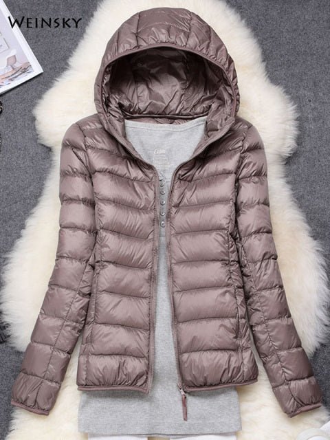 Winter Women Ultralight Thin Down Jacket White Duck Down Hooded Jackets Long Sleeve Warm Coat Parka Female Portable Outwear