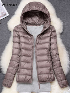 Winter Women Ultralight Thin Down Jacket White Duck Down Hooded Jackets Long Sleeve Warm Coat Parka Female Portable Outwear