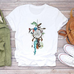 Women 2021 Summer Short Sleeve Dream Feather Fashion Print Lady T-shirts Top T Shirt Ladies Womens Graphic Female Tee T-Shirt