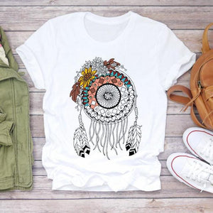 Women 2021 Summer Short Sleeve Dream Feather Fashion Print Lady T-shirts Top T Shirt Ladies Womens Graphic Female Tee T-Shirt