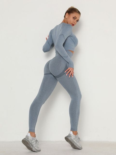 Women&#39;s Sets Skinny Tracksuit Breathable Bra Long Sleeve Top Seamless Outfits High Waist Push Up Leggings Gym Clothes Sport Suit