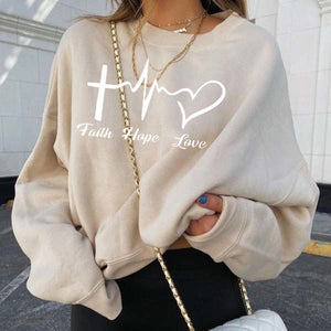 Yskkt Women&#39;s Pullover Sweatshirt Heart Printed Long Sleeve One Shoulder Tops Autumn Winter Sweat Shirts Woman Casual Top