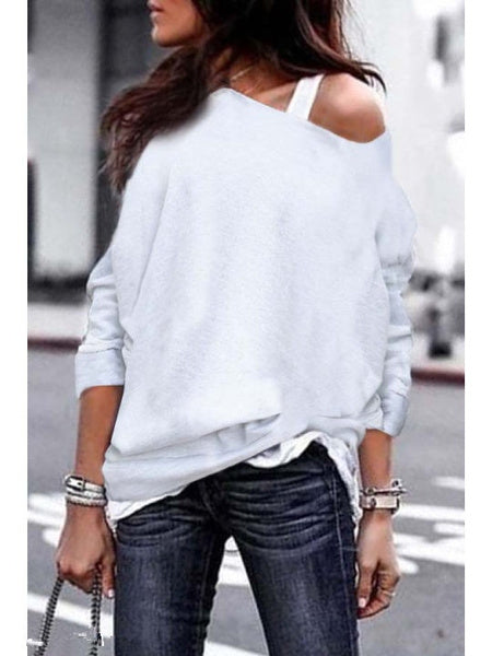 Yskkt Women&#39;s Pullover Sweatshirt Heart Printed Long Sleeve One Shoulder Tops Autumn Winter Sweat Shirts Woman Casual Top