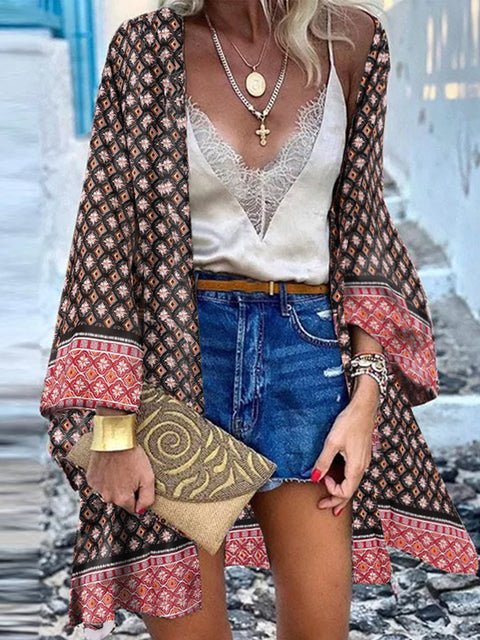 ZANZEA Women Cardigan Summer Open Front Bohemian Floral Printed Blouse Kimono Casual Loose Beach Tops Vintage Long Sleeve Blusas