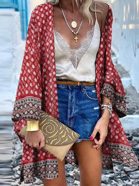 ZANZEA Women Cardigan Summer Open Front Bohemian Floral Printed Blouse Kimono Casual Loose Beach Tops Vintage Long Sleeve Blusas