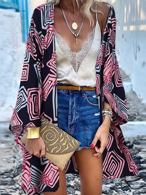 ZANZEA Women Cardigan Summer Open Front Bohemian Floral Printed Blouse Kimono Casual Loose Beach Tops Vintage Long Sleeve Blusas