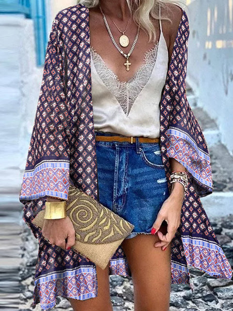 ZANZEA Women Cardigan Summer Open Front Bohemian Floral Printed Blouse Kimono Casual Loose Beach Tops Vintage Long Sleeve Blusas