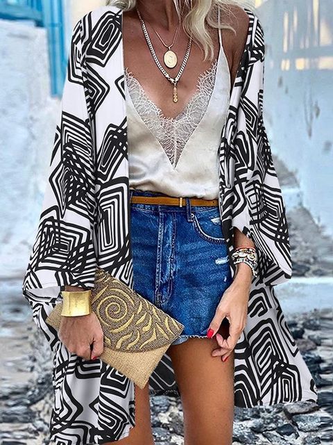 ZANZEA Women Cardigan Summer Open Front Bohemian Floral Printed Blouse Kimono Casual Loose Beach Tops Vintage Long Sleeve Blusas