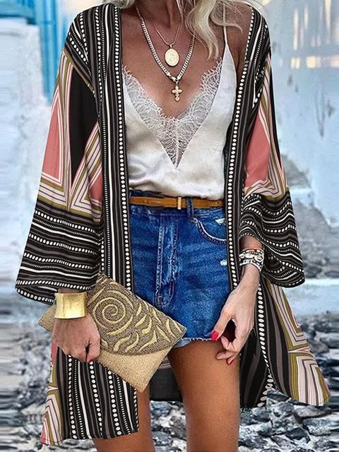 ZANZEA Women Cardigan Summer Open Front Bohemian Floral Printed Blouse Kimono Casual Loose Beach Tops Vintage Long Sleeve Blusas