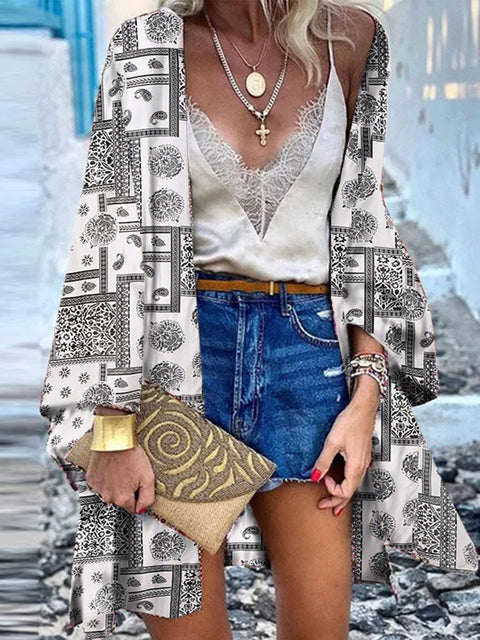 ZANZEA Women Cardigan Summer Open Front Bohemian Floral Printed Blouse Kimono Casual Loose Beach Tops Vintage Long Sleeve Blusas