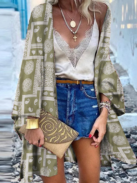 ZANZEA Women Cardigan Summer Open Front Bohemian Floral Printed Blouse Kimono Casual Loose Beach Tops Vintage Long Sleeve Blusas