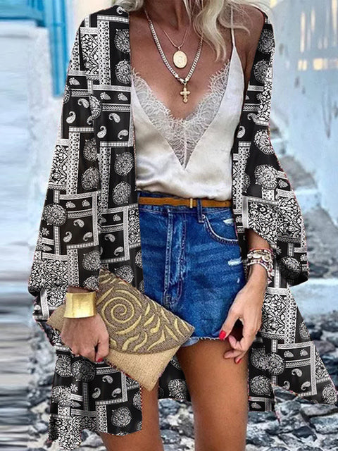 ZANZEA Women Cardigan Summer Open Front Bohemian Floral Printed Blouse Kimono Casual Loose Beach Tops Vintage Long Sleeve Blusas