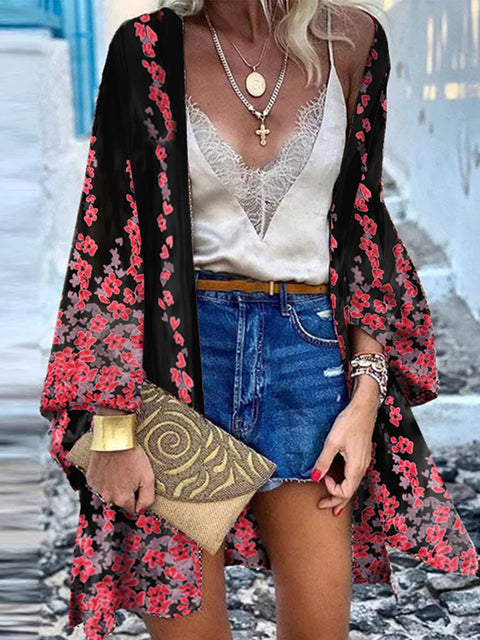 ZANZEA Women Cardigan Summer Open Front Bohemian Floral Printed Blouse Kimono Casual Loose Beach Tops Vintage Long Sleeve Blusas