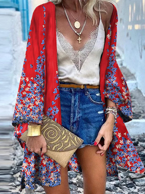 ZANZEA Women Cardigan Summer Open Front Bohemian Floral Printed Blouse Kimono Casual Loose Beach Tops Vintage Long Sleeve Blusas
