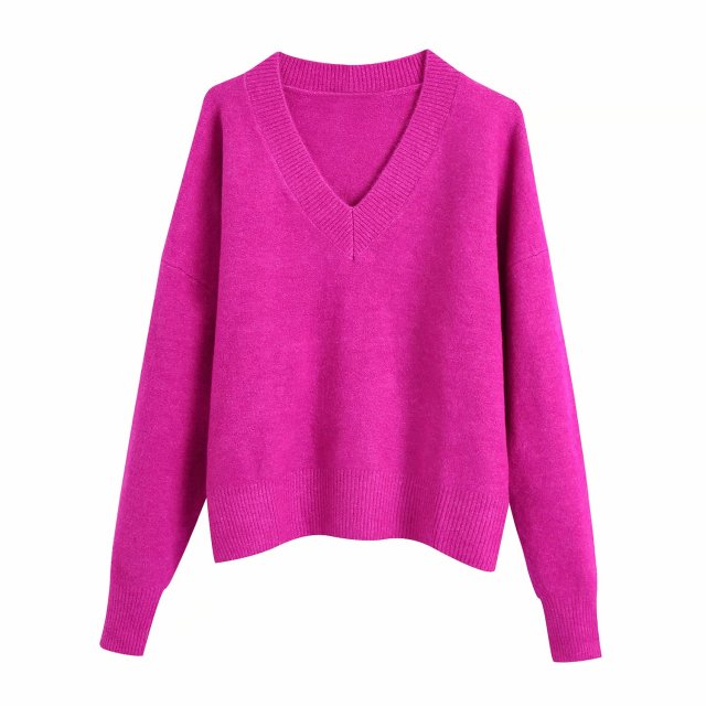 Zevity Women Simply V Neck Soft Touch Casual Purple Knitting Sweater Female Chic Basic Long Sleeve Pullovers Brand Tops SW901