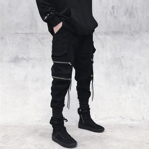 Joggers Cargo Pants for Men Casual Hip Hop Hit Color Pocket Male Trousers Sweatpants Streetwear Ribbons Techwear Pants