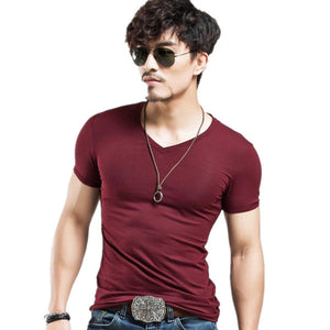 2022 Brand New Men T Shirt Tops V neck Short Sleeve Tees Men&#39;s Fashion Fitness Hot T-shirt For Male Free Shipping Size 5XL