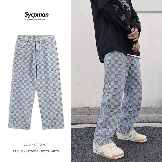 American Retro Jacquard Jeans Men Autum Summer Thin Street Ruffian Handsome Loose Pants Straight Drop Vintage Denim Distressed